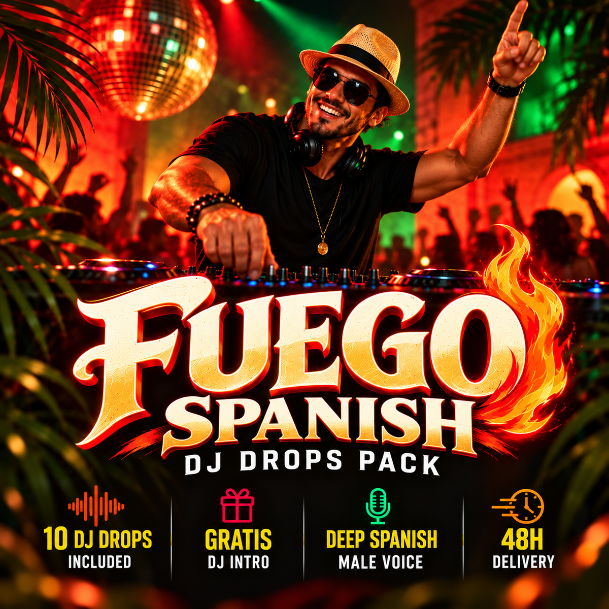 FUEGO DJ Drops pack - 10 Spanish DJ drops + BONUS DJ INTRO